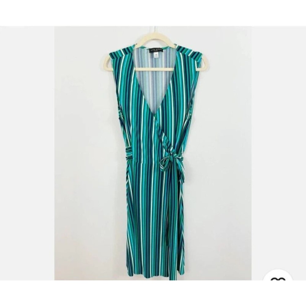 Julie Dillon Sleeveless Striped Faux Wrap Dress Size 12 - Picture 2 of 4